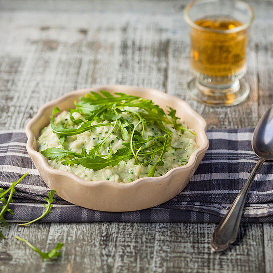 Raffiniertes Käse-Risotto mit Rucola - leckere Rezeptidee