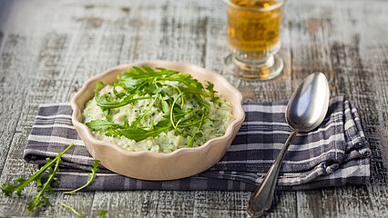 Raffiniertes Käse-Risotto mit Rucola - leckere Rezeptidee