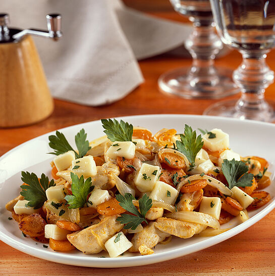 Rezept Herbstliche Hühnerpfanne mit Saint Albray