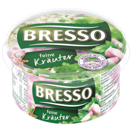 Bresso Produkt packshot Frischkäse Becher feine Kräuter Bresso Produkt packshot Frischkäse Becher feine Kräuter