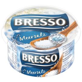 Bresso Produkt packshot Frischkäse Becher Meersalz verfeinert