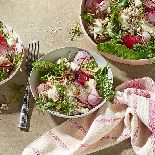 Rezept für Zitronen Linsen-Salat mit Bresso Frischkäse mit Kräutern aus der Provence 