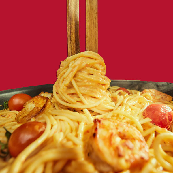 Pastaswirl mit Brunch Garnelen Pasta