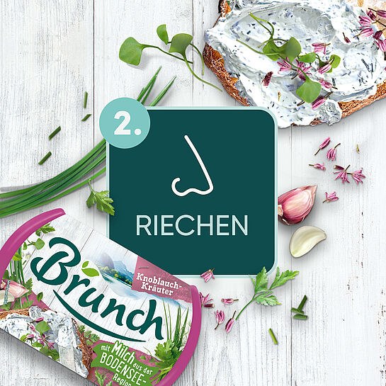 Icon mit einer Nase, Brunch Knoblauch-Kräuter und dekorativen Zutaten 