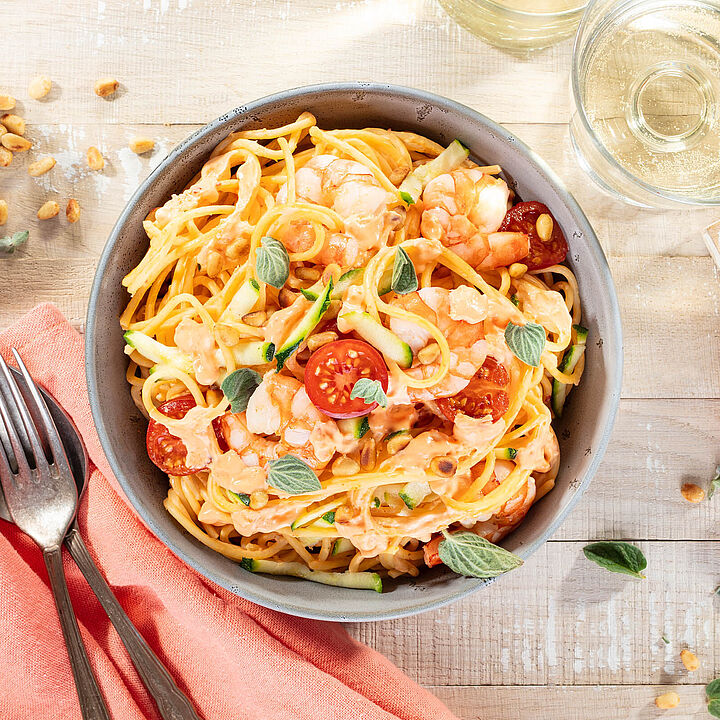 Rezept für Spaghetti mit Garnelen und Zucchini