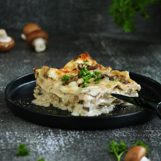 Pilz-Lasagne mit Blauschimmelkäse